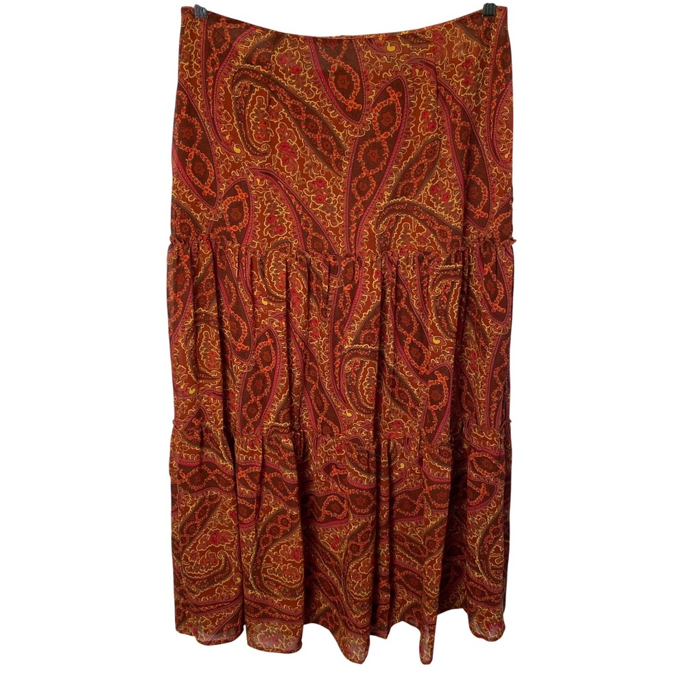 Chadwicks Paisley Tiered Maxi Skirt Size 12 Tall Orange Boho Fairy‎ Gypsy Hippie